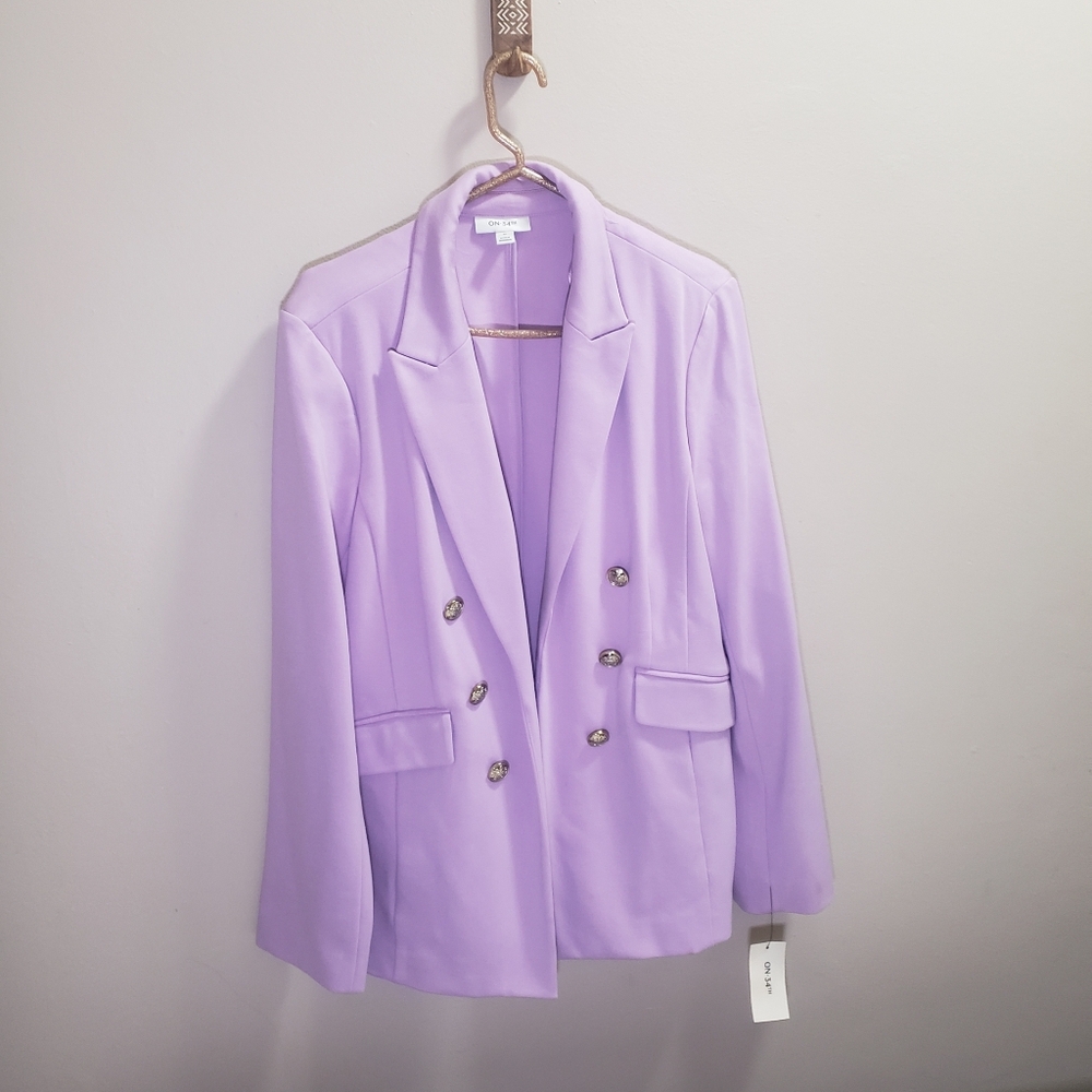 ON 34TH ST Women's Lavender Double-Breasted Gold Buttons Blazer Size M